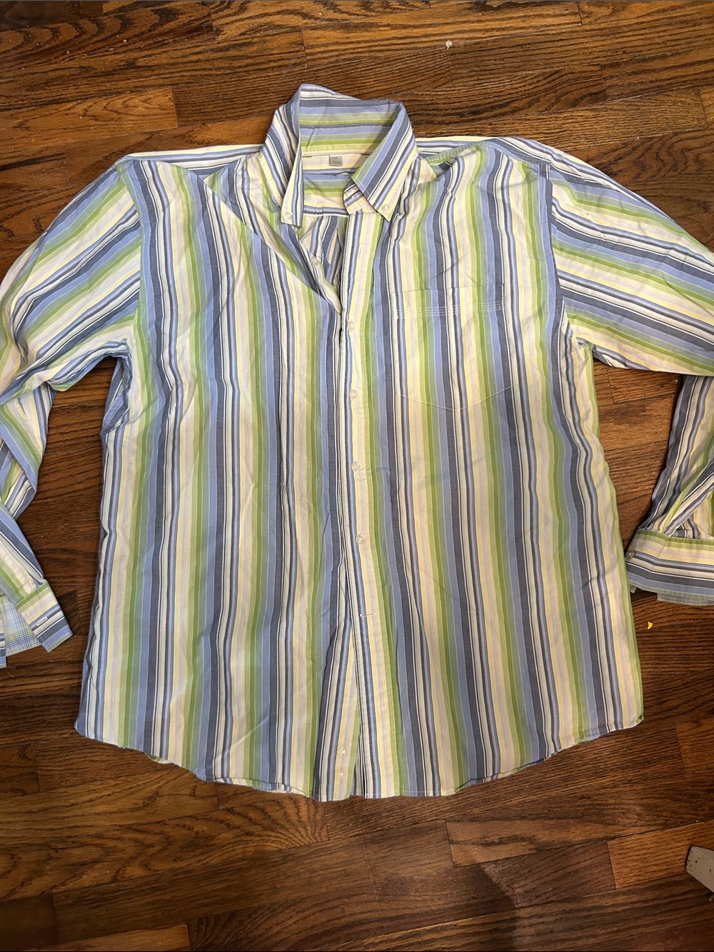 Cutter & Buck Men's Striped Button-Down Shirt in Blue, Green & White